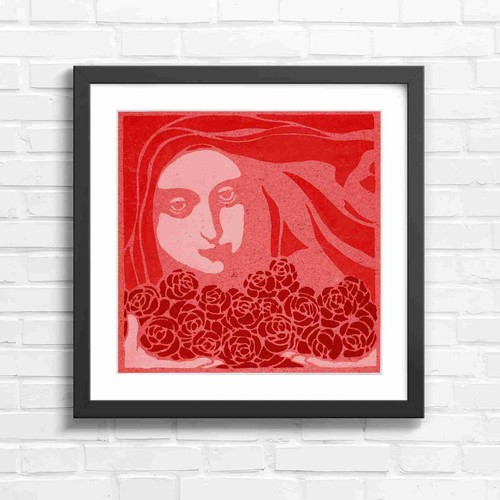 Art nouveau girl and red - red, roses