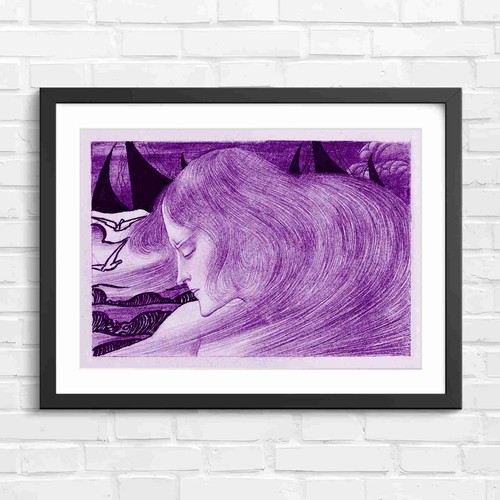Art nouveau girl with wings - with,