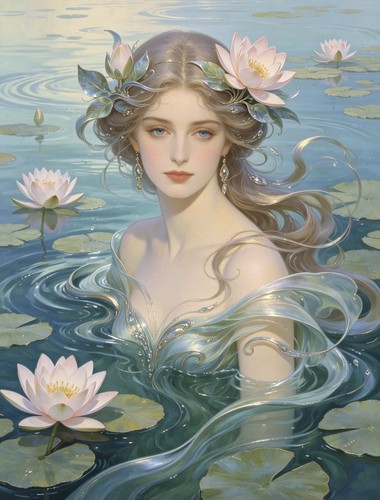 Art nouveau lady - nouveau, lake