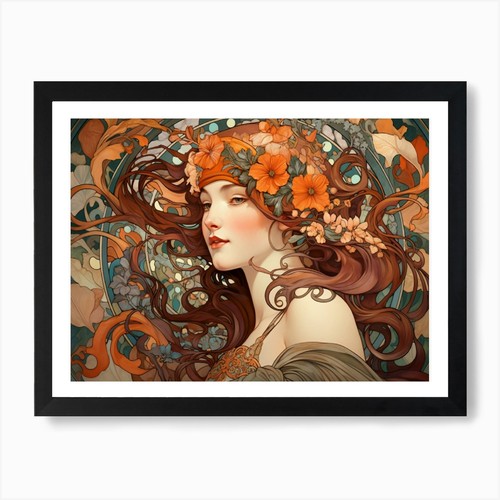 Girl art nouveau print - nouveau,