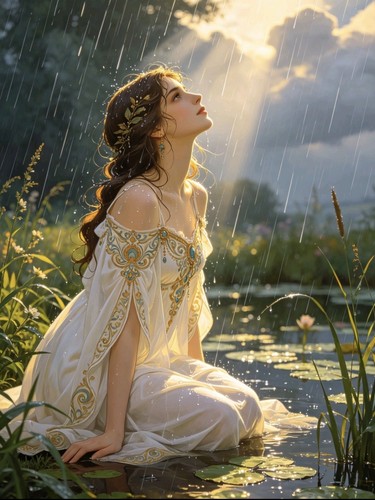 Art nouveau lady - lady, lake