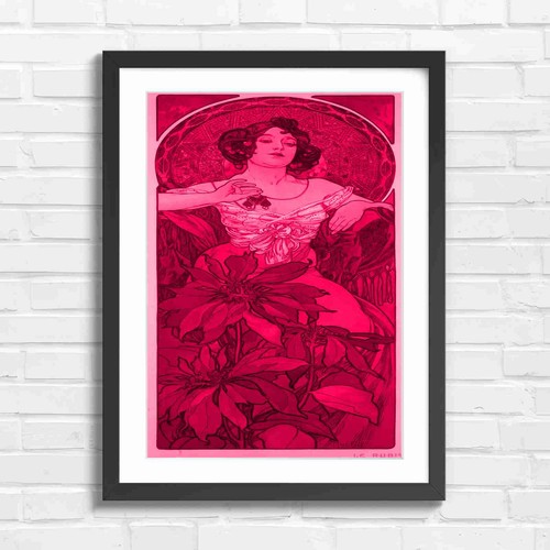 Art nouveau ruby girl floral - art,