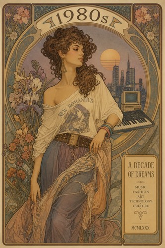 1980 retro girl art nouveau - 1980's,