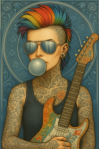 Art nouveau punk girl with - art,