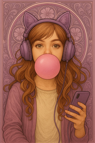 Art nouveau teen girl - teen, with