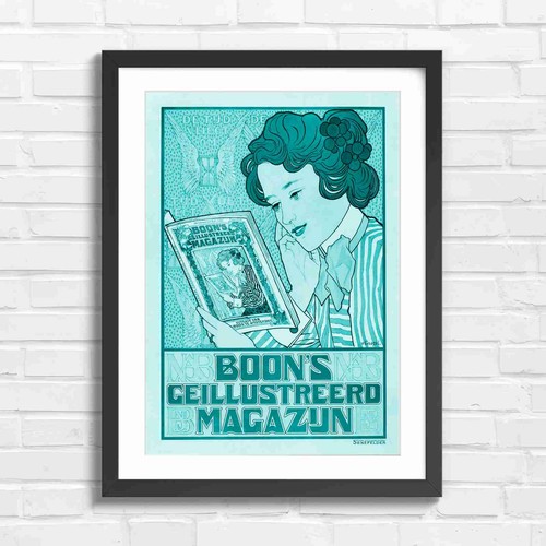 Art nouveau girl reading - art,