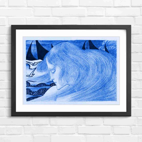 Art nouveau girl with - art, wings