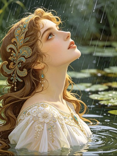 Art nouveau lady the lake - of,