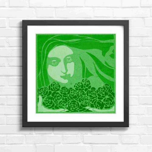 Art nouveau girl and - nouveau, roses